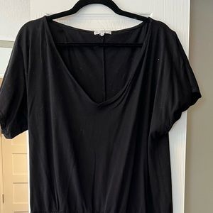 Black cotton romper with tie waist